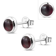 Garnet Round Silver Stud Earrings, e423st